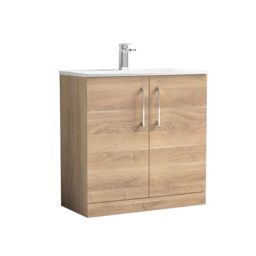 Balterley Modern Bathroom Floor Standing Cabinet 2-Door Vanity & Rectangular Wash Basin Brown Bleached Oak