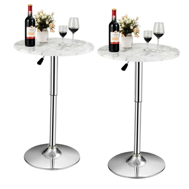 COSTWAY 2Pcs Modern Bar Table Round Pub Table White White