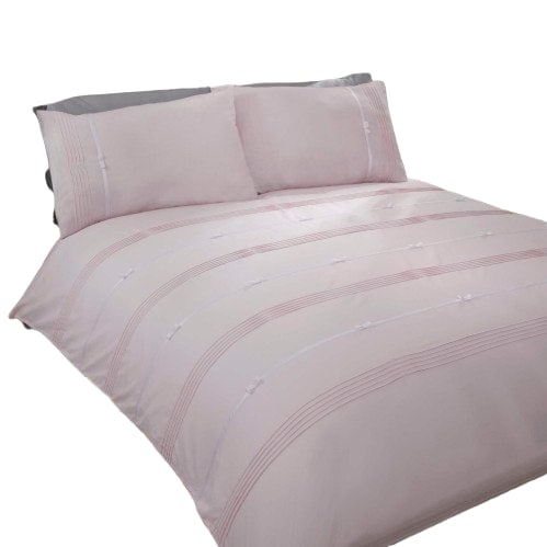 Clarissa Stripped Polycotton Duvet Cover Set with Pillowcase Pink Super King 1