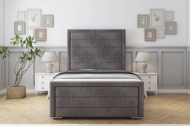 "Sloomy Ashford Slate Naples Bed Frame With Mattress With 50"" Upholstered Headboard 4' Small Double"