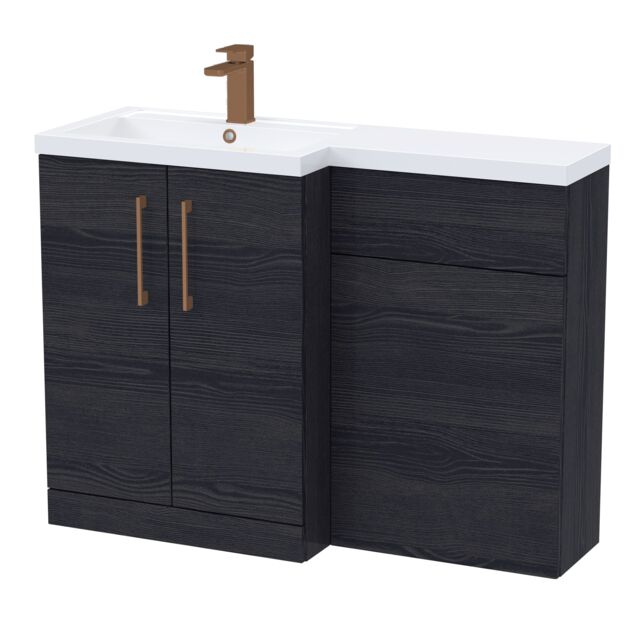 Balterley Left-Hand Bathroom Vanity and WC Unit Combination with Basin, with Handles Black Black Woodgrain