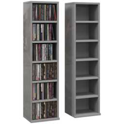 HOMCOM Set of 2 CD Storage Units DVD Shelf with Adjustable Shelves Grey High Gloss Grey 21W x 22.5D x 88.5H cm