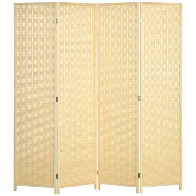 HOMCOM 4 Panel Folding Room Divider 170cm Wall Privacy Screen Protector Natural Brown Natural wood finish