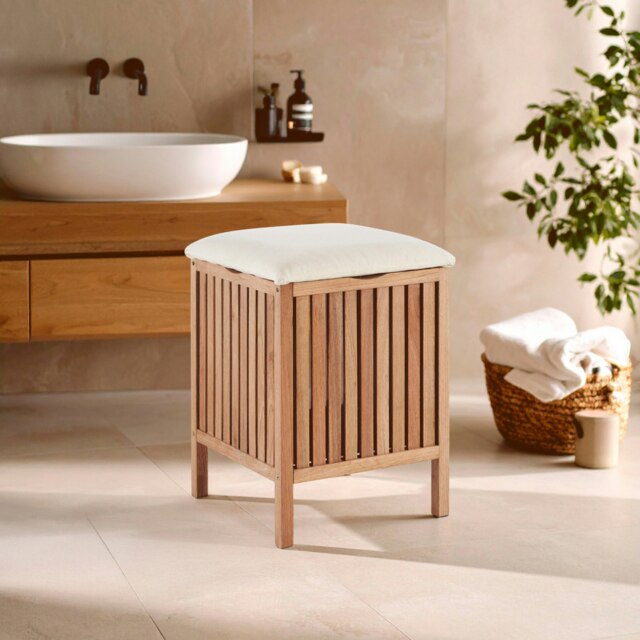 Interiors By Premier Dual Purpose Wood Storage Stool, Natural Walnut Build Storage Stool For Livingroom, Fabric Seat Stool