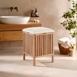 Interiors By Premier Dual Purpose Wood Storage Stool, Natural Walnut Build Storage Stool For Livingroom, Fabric Seat Stool