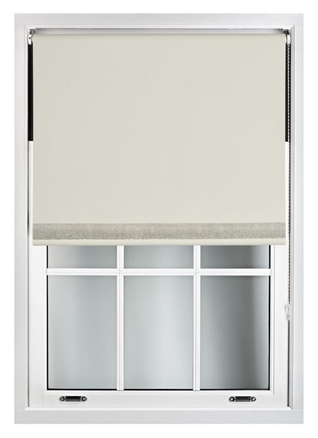 FURNISHED Thermal Blackout Roller Blinds with Diamante Edge Made to Measure Window Shade Cream Cream (W) 90cm x (L) 165cm