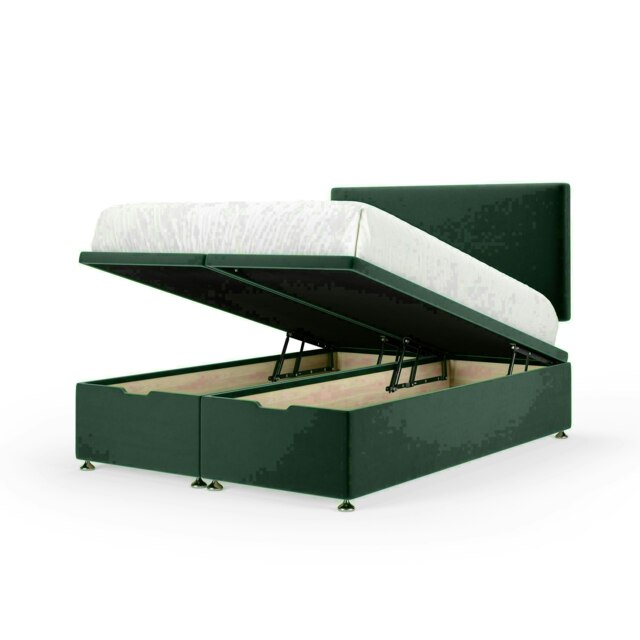 Emerald Green Plush Velvet Ottoman Base and Valencia Headboard Single Multi