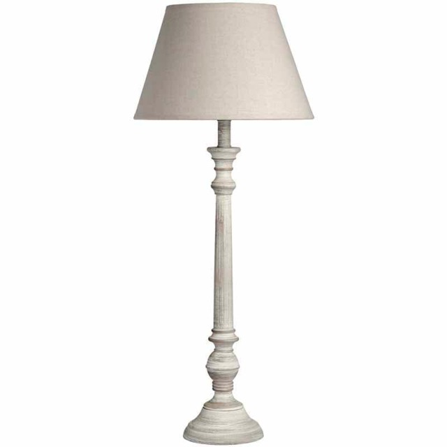 Leptis Magna Table Lamp - Linen - Wood - L30 x W30 x H72 cm - Cream