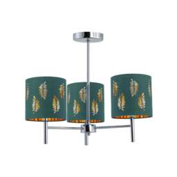 Brea - Chrome 3 Light Fitting with Dark Green Fern Shades Chrome Green 1