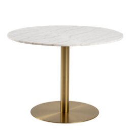 Corby Round Dining Table with White Polished Marble Top & Gold Base