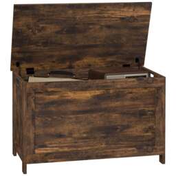 HOMCOM Storage Chest with 2 Safety Hinges, Storage Bench, Rustic Brown
