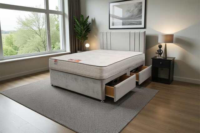 "Sarah Plush Bed Set With Mattress, 2 Drawers Same Side & 24""Headboard"