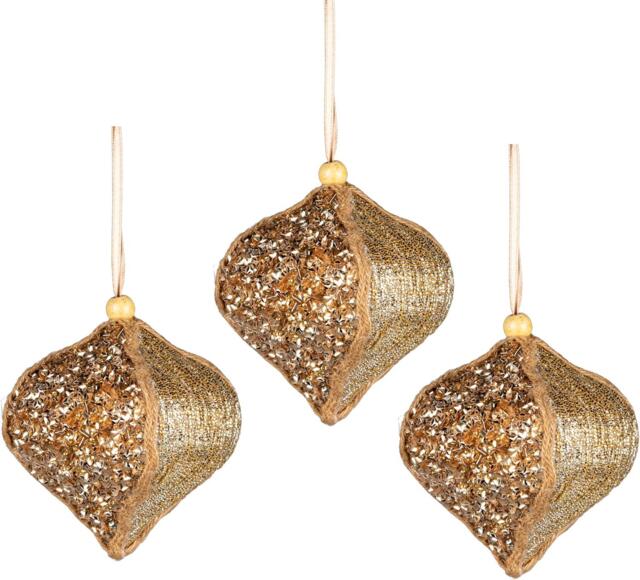 3Pcs Gold Sequin Bauble 10.5cm - Christmas Tree Hanging Decorations Festive Fairy Tale Themed