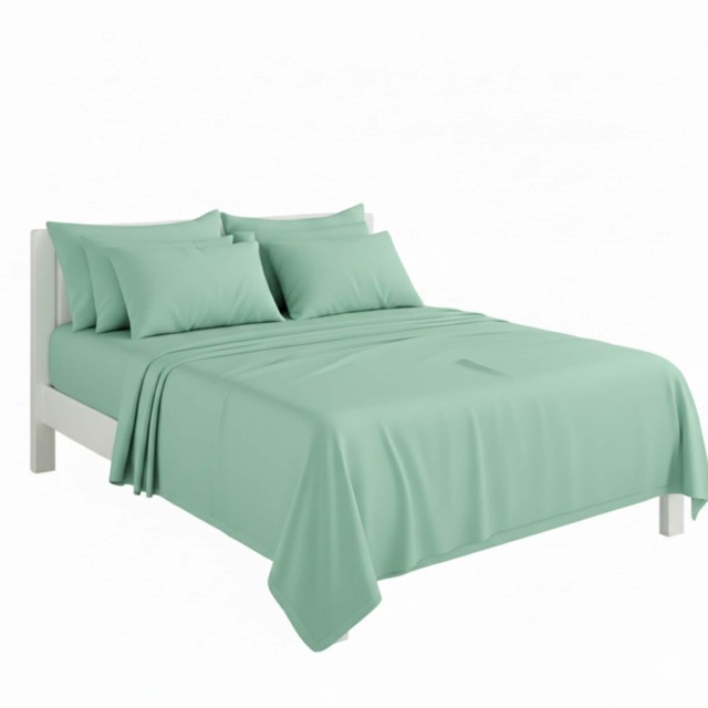 Plain Poly Cotton Easy Care Fitted Flat Sheet Matching Pillowcases Set Green Single