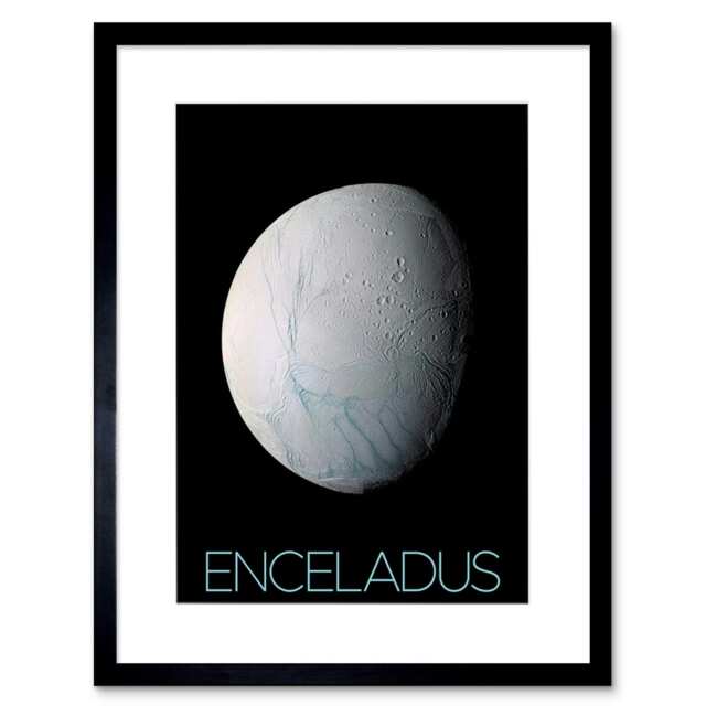 "NASA Our Solar System Enceladus Saturn's Moon Ice Oceans 9x7"" Black Framed Wall Art Print"
