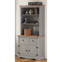 Mercers Furniture Corona Grey Wax 2 Door 2 Drawer Dresser Buffet Hutch Open Storage Sideboard Solid Wood Pine Wooden Cabinet Mexican Styling