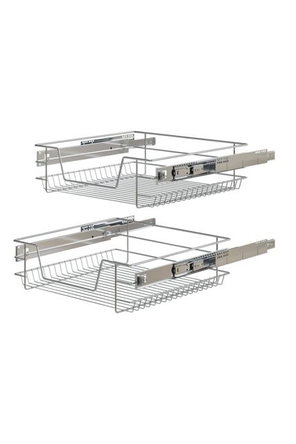Living and Home 2Pcs Metal Sliding Pull Out Wire Basket Organizer For 500mm Cabinet Silver