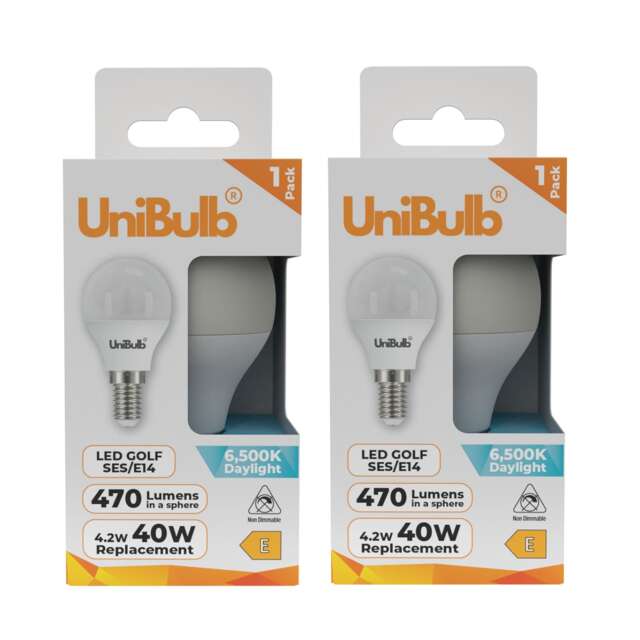 UniBulb LED Golf Ball E14 Small Edison Screw (SES) 470lm 4.2W (Replaces 40W) 6500K (Daylight) Light Bulb - Pack of 2