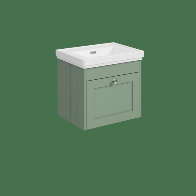 Balterley Wall Hung 1 Drawer Unit with Classic Basin No Tap Hole Green 431 x 500 x 390mm