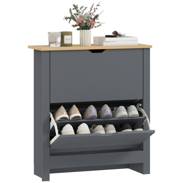 HOMCOM 12-Shoe Storage Cabinet 4 Shelves 2 Drawers Tabletop