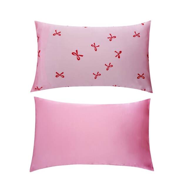 SMUG Soft Satin Pillowcase Set - Red Bows Print