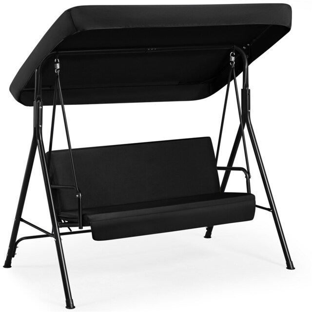 Yaheetech 3-Seat Outdoor Swing Chair with Adjustable Canopy Black Black 170 cm L × 112.5 cm W × 162.5 cm H 1