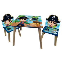 Kids Wooden Table And 2 Chairs Themed Set Blue Pirate 3