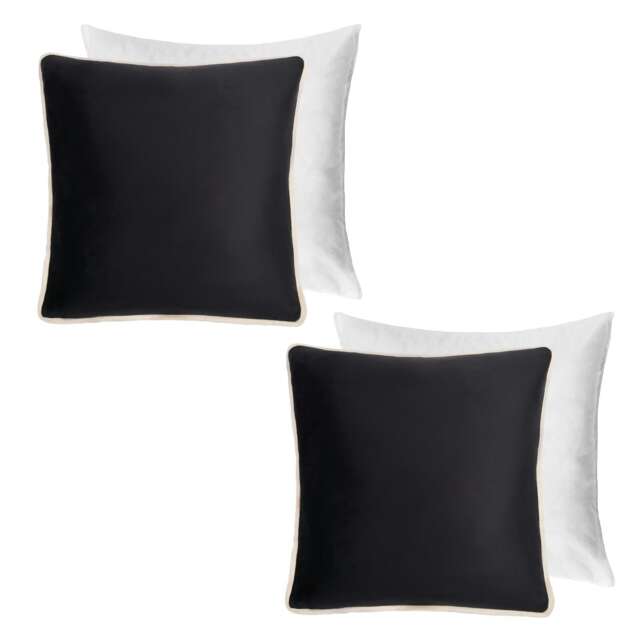OHS 2 x Matte Velvet Piped Edge Filled Cushions, 45x45cm - Black Black 45 x 45cm 2