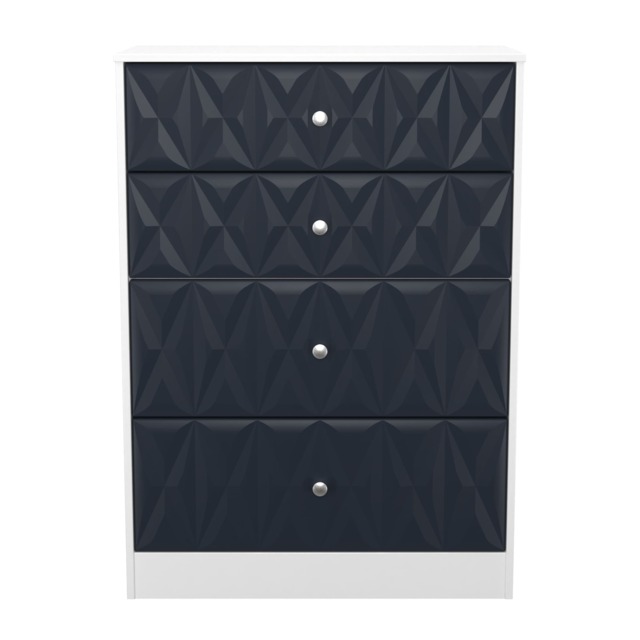 Memphis 4 Drawer Deep Chest of Drawers in Indigo Matt & White Matt (Ready Assembled) Blue Indigo Matt & White Matt