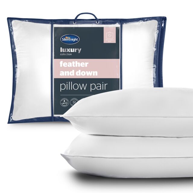 Silentnight Duck Feather And Down Bed Pillows, Breathable, Anti Allergy Pure Cotton Cover, 2 Pack