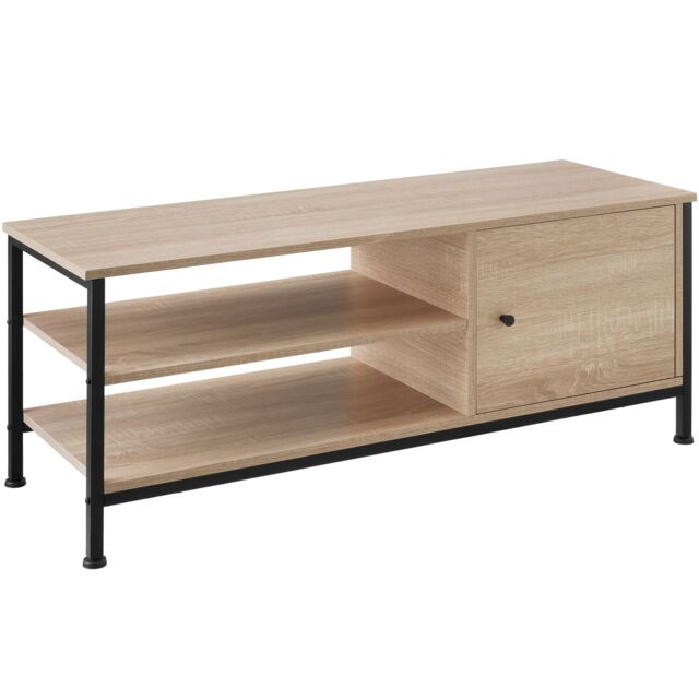 TV Stand Durban - lowboard cabinet with 3 shelves, cupboard section with door Brown industrial wood light, oak Sonoma 110 x 40 x 45,50 cm 1