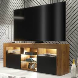 TV Unit TV Stand Cabinet Sideboard Media Cabinet Storage Oak Black Matt Doors Free LED Living Room Furniture 145cm