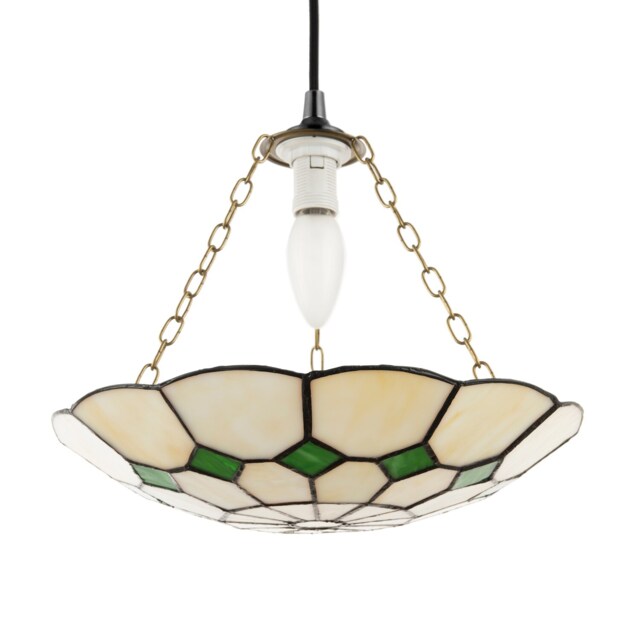 Classic Amber Stained Glass Tiffany Pendant Lighting Shade with Green Diamonds Green Green 1