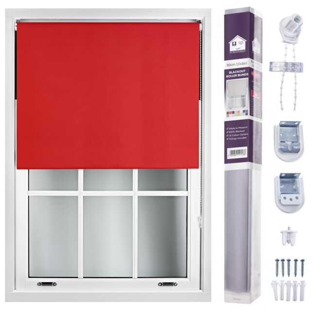 FURNISHED Made to Measure Blackout Blinds Easy Fit UV Protection Insulated Window Shade (W)60cm x (L)165cm Red Red (W) 60cm x (L) 165cm