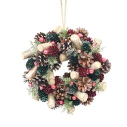 Christmas Wreath Festive Decoration with Jute Hanger Traditional Pinecone Decor Multi Red, Green & Wood 34cm 1