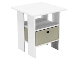2-Tier 1- Drawer Wooden Side Table White White & Beige 1