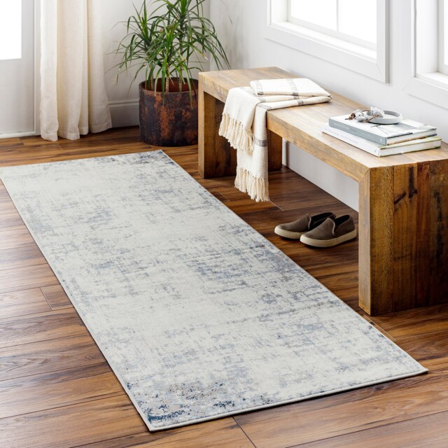 LIVABLISS Roma-Abstract Gray Modern Marble Rug 80 x 220 cm Blue Grey Off-White