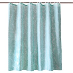Light Blue Floral Design Polyester Shower Curtain with 12 Hooks - 180x180cm