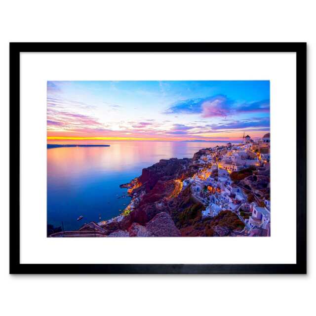 Photo Landscape Seascape Santorini Greece Sunset Framed Wall Art Print