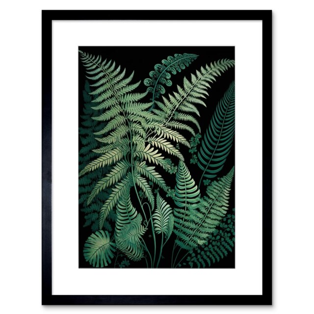 "Ernst Haeckel Style Fern Fronds Botanical Leaf 9x7"" Black Framed Wall Art Print"
