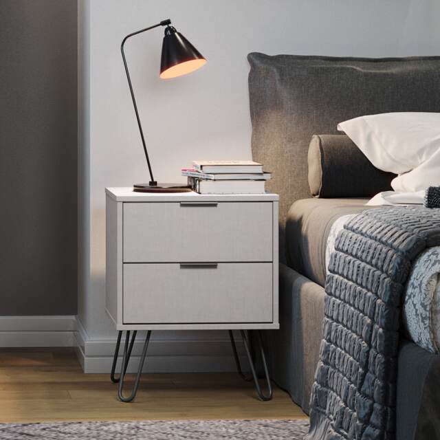 Augusta 2 Drawer Bedside Table - Modern Industrial Style Nightstand for Bedrooms Grey Grey One Size 1