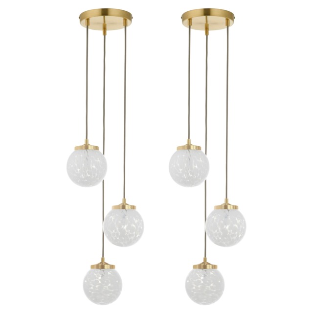 Set of 2 Magda - Confetti Glass & Brushed Gold 3 Light Pendants