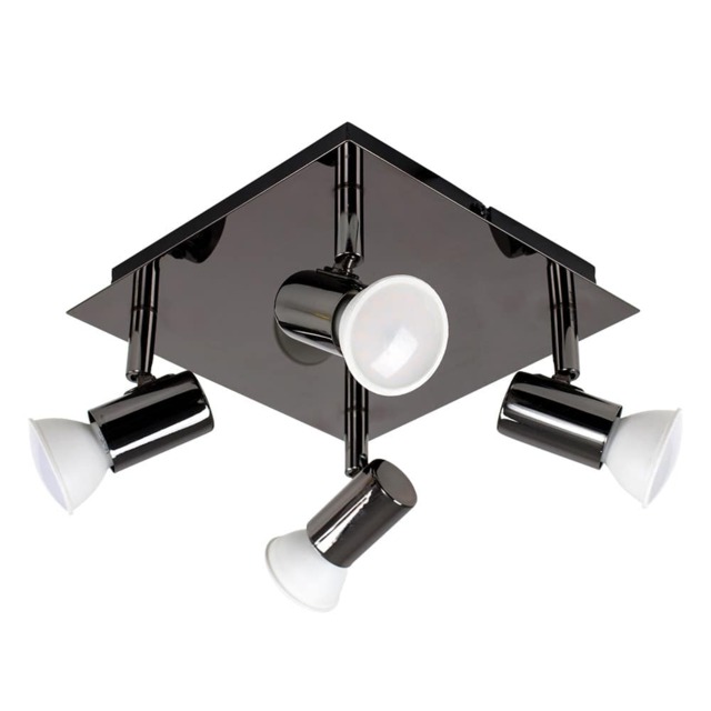 ValueLights Black Chrome Modern Square 4 Way GU10 Ceiling Spotlight