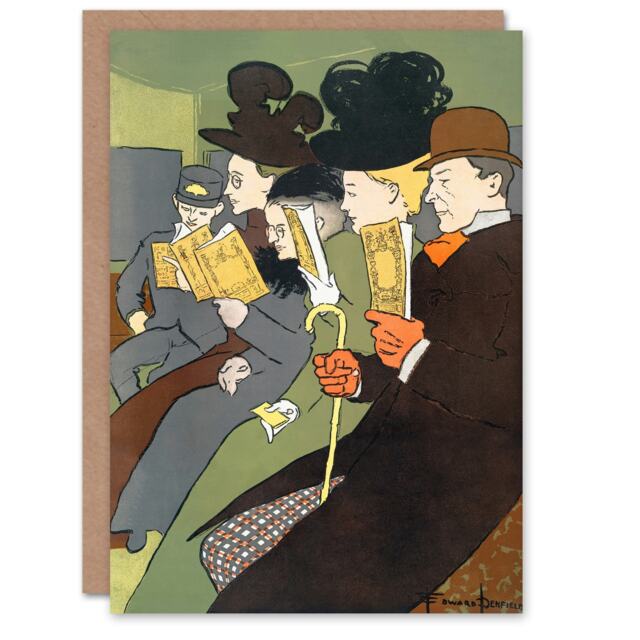 Edward Penfield Art Card People Reading Magazine on Train