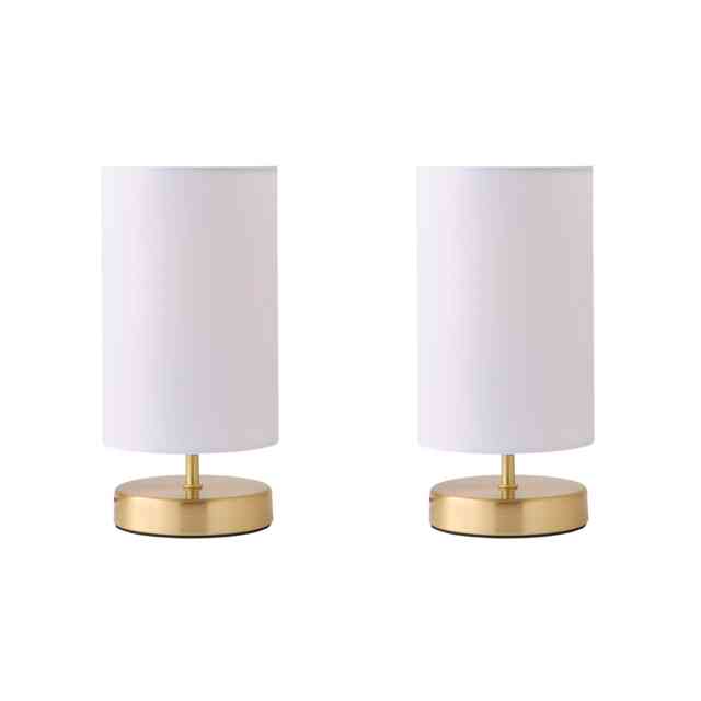 ValueLights Francis Pair Gold Touch Table Lamps White Shades and Bulbs