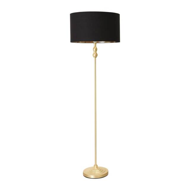 ValueLights Maggie Gold Candlestick Floor Lamp Black Gold Shade Black