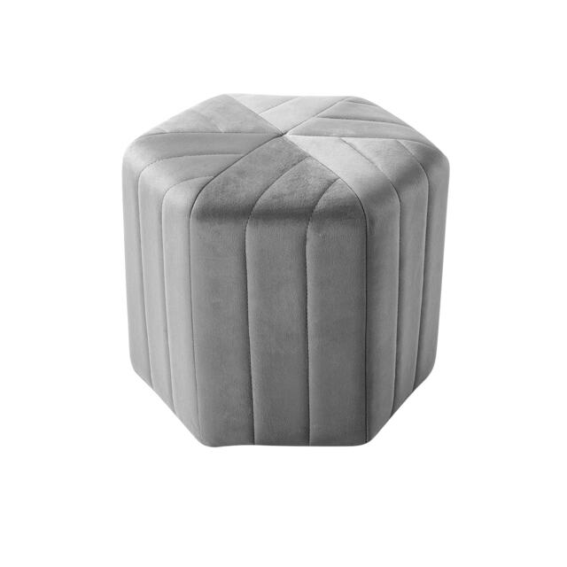Living and Home Minimal Hexagonal Velvet Footstool Ottoman with Stripes, Grey