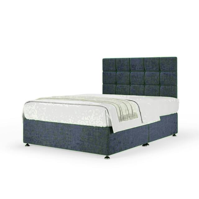 Midnight Linen No Drawer Divan Base and Pearl Headboard Super King