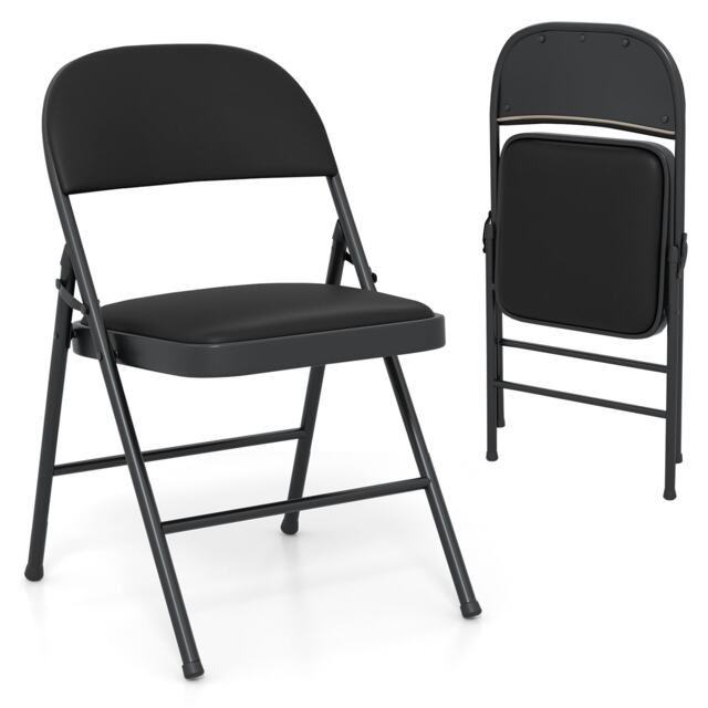 COSTWAY 1 Pack Folding Chairs Padded Party Chairs with Metal Frame Black
