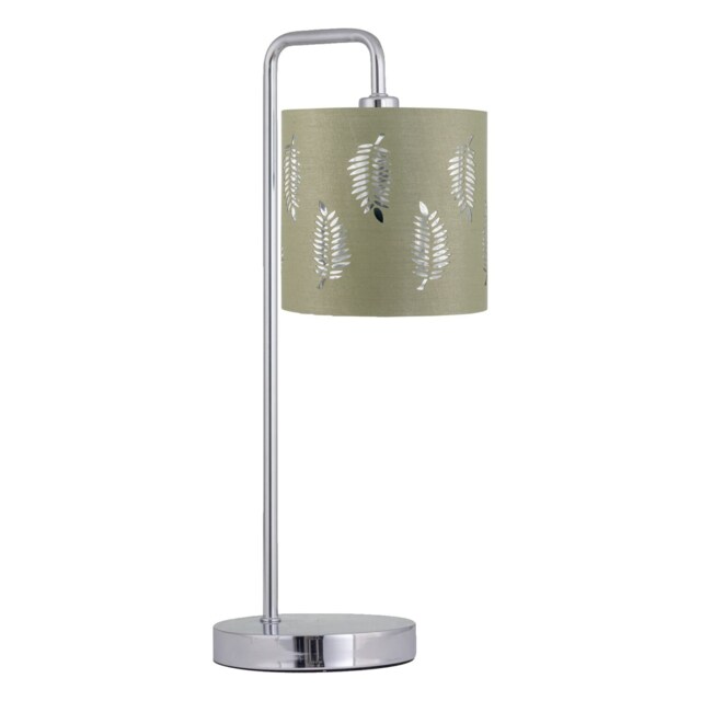 Chrome Arched Table Lamp with Sage Green Fern Shade Chrome Green Large 1